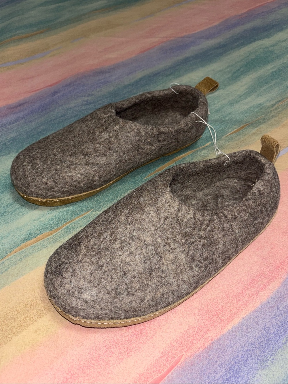 Haussimple Natural Brown Wool Clog Slippers Handmade Indoor House Shoes size 10